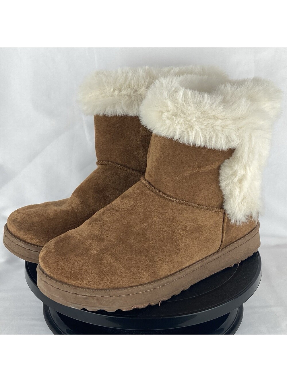 Women’s Size 9.5 Chestnut Suede Faux Fur Lined Ankle Boots Cozy Winter Shoes